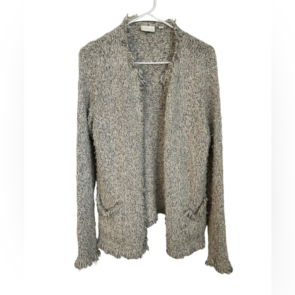 Anthropologie Ett:twa Gray Open Front Fringe Detail Knit Cardigan | Women’s M